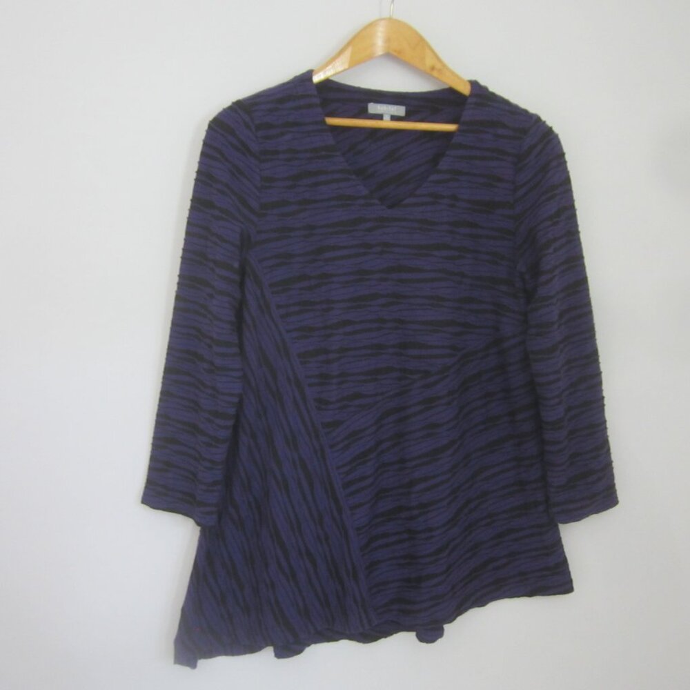 Habitat Womens XS Purple Black 3/4 Sleeve Cotton Blend Asymmetric Tunic Shirt
